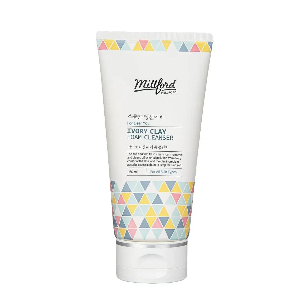 MILLFORD Ivory Clay Foam Cleanser 150ml, gentle clay cleanser suitable for all skin types, removes impurities and hydrates.