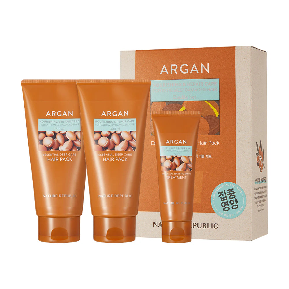 NATURE REPUBLIC Argan Essential Deep Care Hair Pack 300ml Double Set (+ Treatment 70ml)