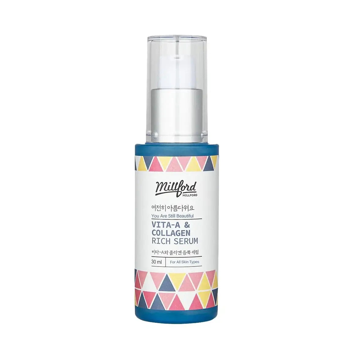 MILLFORD Vita-A & Collagen Rich Serum 30ml for moisturizing, anti-aging, and wrinkle improvement for all skin types.